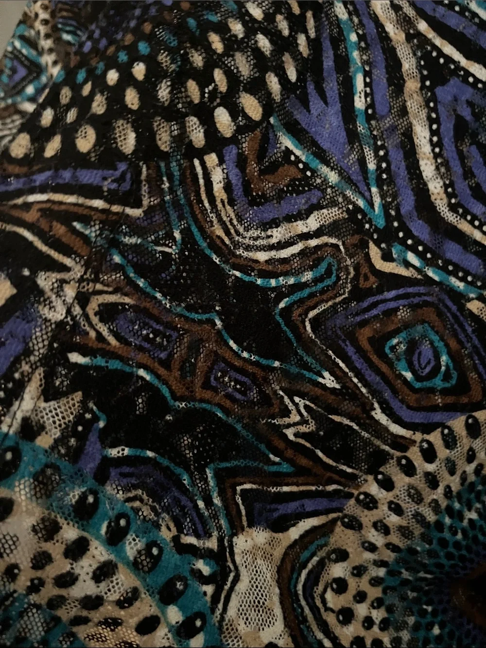 Chico's lace cardigan 3/4 sleeve teal, tan, blue brown abstract print